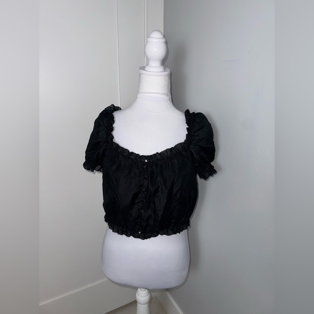 Alice + Olivia Peggy Button Down Crop Top in Black/ Size Medium - Picture 4 of 10